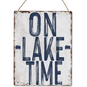 Lake House Decor, Go Jump in the Lake Wood Hanging Sign, Vintage Lake Wall Art Decor, Porch Summer Home Lake House Wooden Slogan Hanging Sign 8X10 Inch