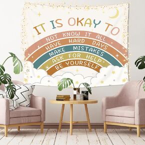 Imirell Boho Rainbow Positive Quotes Tapestry 59Wx51H Inches Kids Inspirational Motivational Words Cute Cloud Moon Star Cartoon Art Hanging Bedroom Living Room Dorm Wall Blankets Home Decor Fabric
