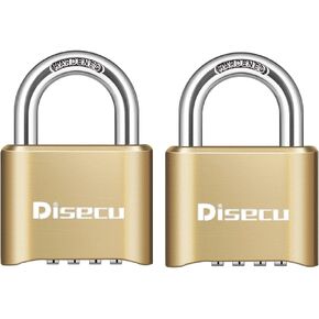 2 Pack 4 Digit Heavy Duty Combination Lock 1.3 Inch Shackle Outdoor Waterproof Padlock for Case, Gate, Fence, School Gym Locker, Sports Locker (Brass)