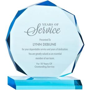Engraved Trophy - Sky Blue Acrylic - Award for Employees - Personalized Engraving Up to Three Lines and Pre-Written Verse Selection