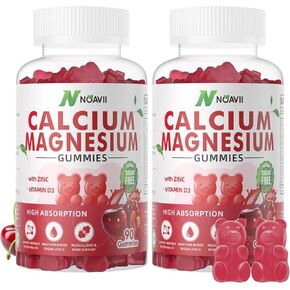 Calcium Magnesium Zinc Gummies with Vitamin D3, ashwagandha Supplement - High Potency Enhanced Absorption - Cherry Flavor-90 Count
