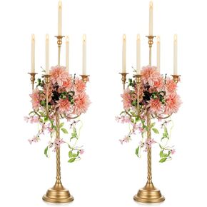 NUPTIO Gold Candelabra Candle Holders: 37 inch Tall 5 Arm Floor Standing Candlestick Holders Wedding Centerpieces for Tables Vintage Candle Stick Holder for Party Mantel Dining Center Pieces Decor in Kuwait
