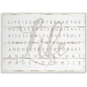 Stupell Industries Life Is Short Smile Grey on White Planked Look Canvas Wall Art, 16x20, Design by Artist Jennifer Pugh