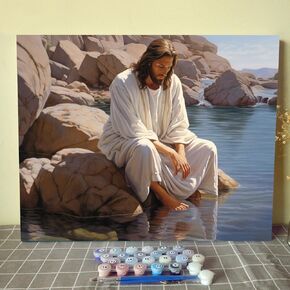 The Christian Cross on the Mountaintop Paint by Numbers Kits for Adults DIY Canvas Oil Painting Acrylic Pigment Kits Christ Style Paint by Number Home Wall Art Decor Gift Artwork 16x20In (Frameless)