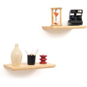 Floating Shelves for Wall - Solid Pine Wood Wall Shelf - Bathroom Shelves - Wall Shelves for Bedroom Living Room - Floating Shelf for Wall Mounted Shelves -24x6.7x1.2 inch- Set of 2 (Walnut Color)
