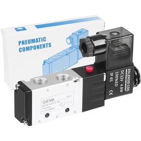 1/8" NPT Solenoid Valve DC 12V Single Coil Pilot Operated Motorized 2-Position 5-Way Connection Type Pneumatic Solenoid Valve(4V110-06 1/8"NPT,Out of line)