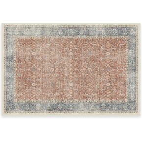 RUGGABLE Celestine Washable Rug - Vintage Area Rug for Living Room, Bedroom, Kitchen & Dorm Room - Pet & Child Friendly - Stain & Water Resistant - Soft & Durable, Coral 3'x5' (Standard Pad)