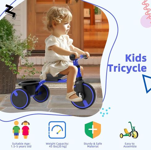 XJD Kids Tricycles for 1 to 3 Years Old, Toddler Tricycle Kids Trikes Tricycle for 2-3 Year Olds, Toddler Bike with PU Wheels, Adjustable Seat, Storage Basket, present Toys for Boy & Girl (Pink) in Saudi Arabia