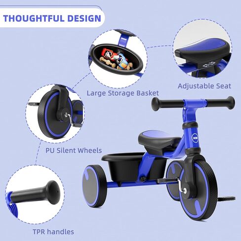 XJD Kids Tricycles for 1 to 3 Years Old, Toddler Tricycle Kids Trikes Tricycle for 2-3 Year Olds, Toddler Bike with PU Wheels, Adjustable Seat, Storage Basket, present Toys for Boy & Girl (Pink) in Saudi Arabia