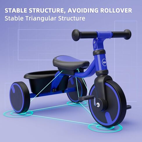 XJD Kids Tricycles for 1 to 3 Years Old, Toddler Tricycle Kids Trikes Tricycle for 2-3 Year Olds, Toddler Bike with PU Wheels, Adjustable Seat, Storage Basket, present Toys for Boy & Girl (Pink) in Saudi Arabia