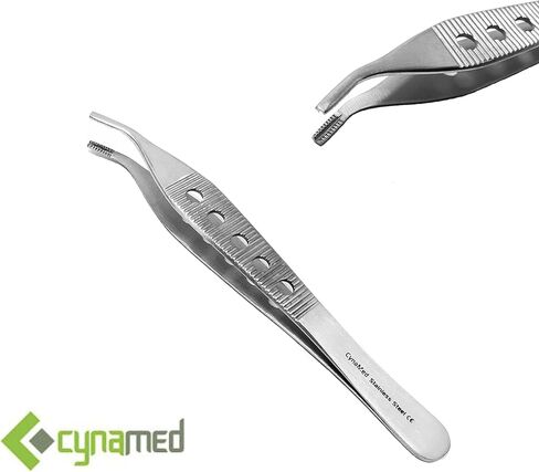 ملقط Adson Premium عالي الجودة من Cynamed، نقطة دقيقة 4.75 بوصة مع مقبض مُثبَّت (1 × 2 أسنان مع أطراف منحنية، ملقط مناديل Adson) in Saudi Arabia