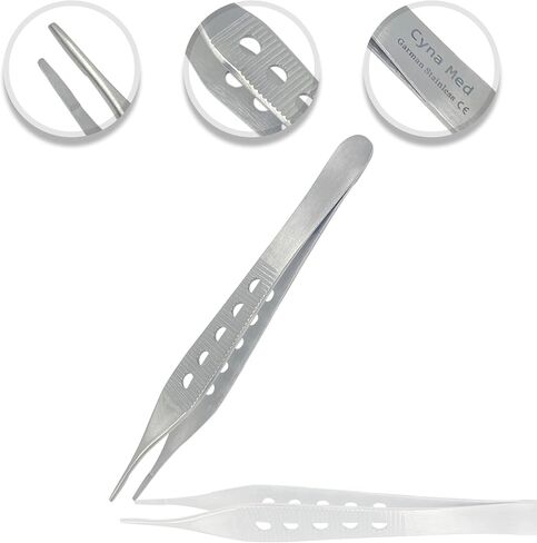 Cynamed Premium High Grade Adson Forceps 4.75" Fine Point with Fenestrated Handle (1X2 Teeth with Curved Tips, Adson Tissue Forceps) in Saudi Arabia