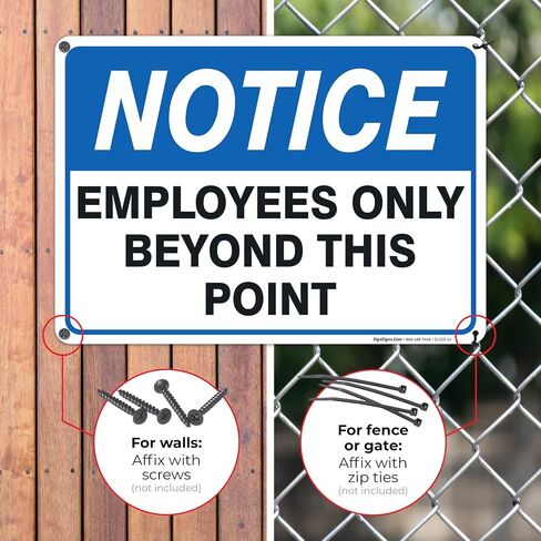 Notice Employees Only Beyond This Point Sign, 10x7 Inches, Rust Free .040 Aluminum, Fade Resistant, Made in USA by Sigo Signs in Saudi Arabia