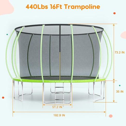 Trampoline 10FT 12FT 14FT 16FT, Trampolines for Kids & Adults, Trampoline with Enclosure, Ladder, Recreational Trampolines for Outdoor Jump, ASTM Approved in Saudi Arabia