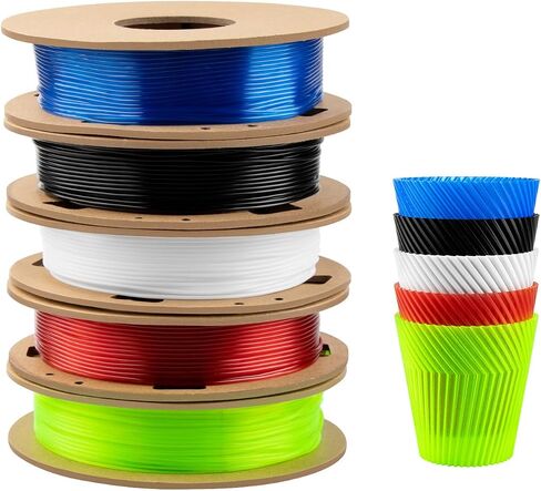 TPU Filament 1.75mm Bundle, TINMORRY 3D Printer Filament Bundle, 200g x 5 spools, Transparent + Transparent Orange + Transparent Yellow + Transparent Violet + Transparent Emerald Green in Saudi Arabia