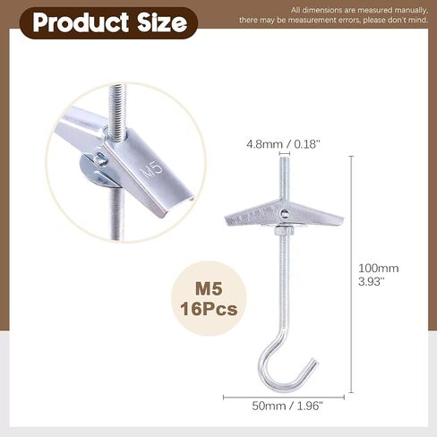32Pcs M5×75 Heavy Duty Carbon Steel Ceiling Hooks Spring Toggle Wing Bolts Wall Fixing Ceiling Hooks Pothook Wall Fixing Anchors Ceiling for Hanging Plants in Saudi Arabia