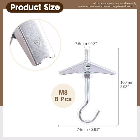 32Pcs M5×75 Heavy Duty Carbon Steel Ceiling Hooks Spring Toggle Wing Bolts Wall Fixing Ceiling Hooks Pothook Wall Fixing Anchors Ceiling for Hanging Plants in Saudi Arabia