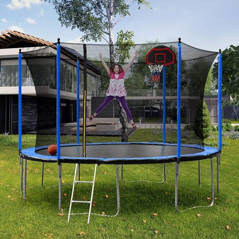 16FT 14FT 15FT 12FT 10FT Trampoline for Kids and Adults, Large Outdoor Trampoline with Slides, Ladder, Backyard Trampoline with Net, Capacity for 5-8 Kids and Adults,ASTM Approval in Saudi Arabia