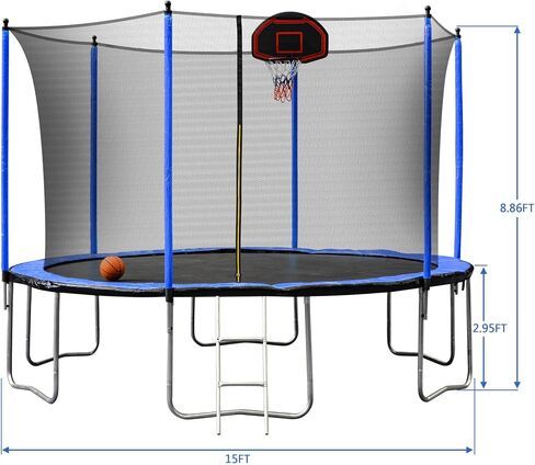 16FT 14FT 15FT 12FT 10FT Trampoline for Kids and Adults, Large Outdoor Trampoline with Slides, Ladder, Backyard Trampoline with Net, Capacity for 5-8 Kids and Adults,ASTM Approval in Saudi Arabia
