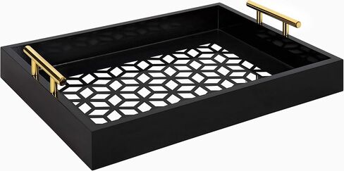 Kate and Laurel Caspen Cut Out Pattern Decorative Rectangle Tray with Gold Metal Handles, 24 x 10, White and Gold, Modern Glam Narrow Serving Tray with Handles for Living Room Decor in Saudi Arabia