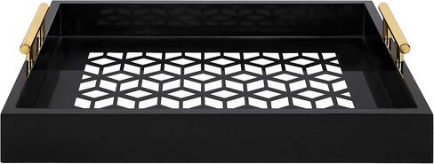 Kate and Laurel Caspen Cut Out Pattern Decorative Rectangle Tray with Gold Metal Handles, 24 x 10, White and Gold, Modern Glam Narrow Serving Tray with Handles for Living Room Decor in Saudi Arabia