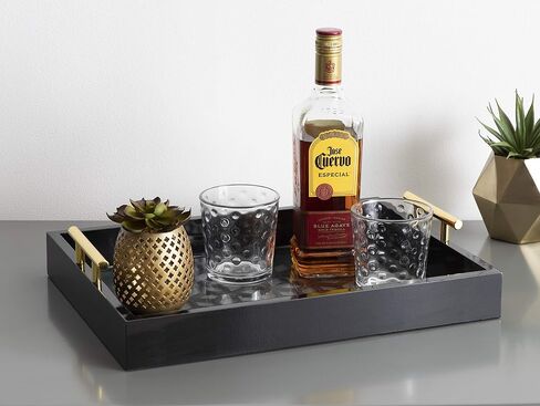 Kate and Laurel Caspen Cut Out Pattern Decorative Rectangle Tray with Gold Metal Handles, 24 x 10, White and Gold, Modern Glam Narrow Serving Tray with Handles for Living Room Decor in Saudi Arabia