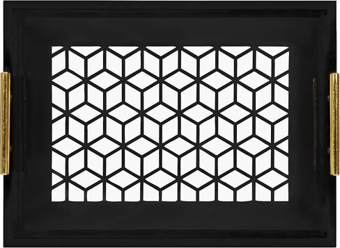 Kate and Laurel Caspen Cut Out Pattern Decorative Rectangle Tray with Gold Metal Handles, 24 x 10, White and Gold, Modern Glam Narrow Serving Tray with Handles for Living Room Decor in Saudi Arabia