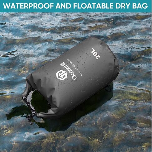 Goosehill Waterproof Bag 5L 10L 20L with Durable Plato 500D PVC Material, Floating Roll Top Dry Bag for Beach/Paddleboarding/Kayaking/Boating/Swimming/Fishing, 2 STRAPS in Saudi Arabia