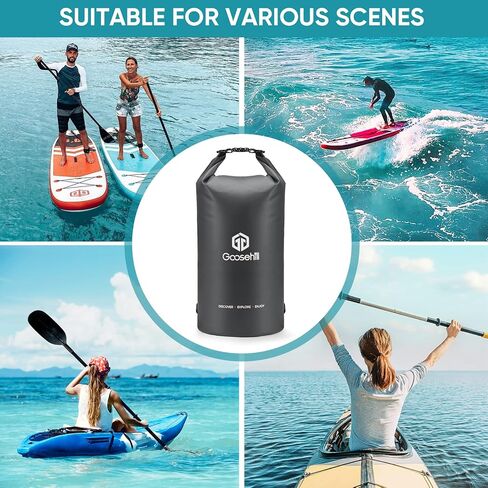 Goosehill Waterproof Bag 5L 10L 20L with Durable Plato 500D PVC Material, Floating Roll Top Dry Bag for Beach/Paddleboarding/Kayaking/Boating/Swimming/Fishing, 2 STRAPS in Saudi Arabia