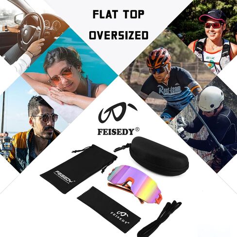 FEISEDY Sports Cycling Glasses Men Fashion Mirrored Bicycle Sunglasses One Piece Rimless Lens B2867 in Saudi Arabia