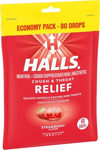 HALLS قطرات الحلق، نكهة العسل والليمون، كيس واحد، 3 عبوات أثناء التنقل لكل كيس (إجمالي 24 قطرة) in Kuwait