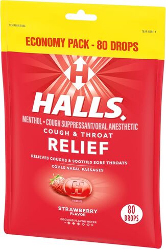 HALLS قطرات الحلق، نكهة العسل والليمون، كيس واحد، 3 عبوات أثناء التنقل لكل كيس (إجمالي 24 قطرة) in Kuwait