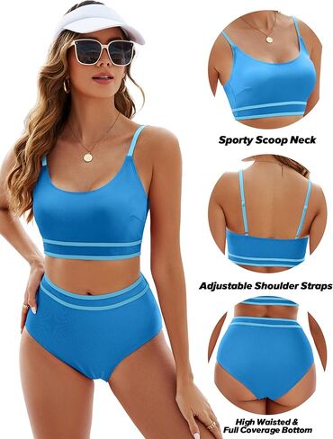 Adisputent Womens Swimsuits Ribbed Color Block High Waisted Bikini Sets 2024 Sporty Two Piece Bathing Suits in Saudi Arabia