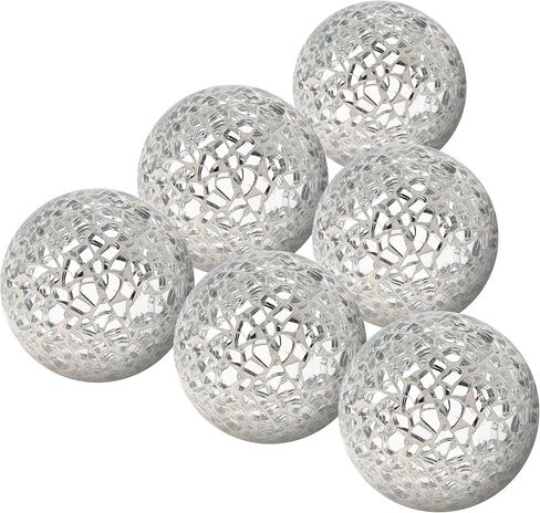 6 Pieces Decorative Orbs Set 2.4 Inch Glass Mosaic Sphere Balls Centerpiece Balls Bowls Vases Dining Table Decor - Black in Saudi Arabia
