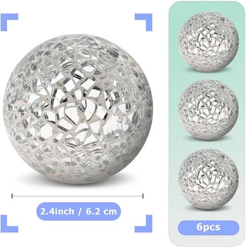6 Pieces Decorative Orbs Set 2.4 Inch Glass Mosaic Sphere Balls Centerpiece Balls Bowls Vases Dining Table Decor - Black in Saudi Arabia