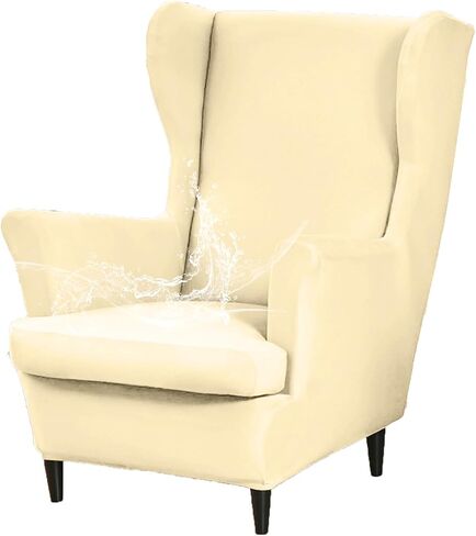 Wingback Chair Cover 2 Piece Stretch Wingback Chair Slipcover, Milk Silk Waterproof Wingback Armchair Covers, Furniture Protector with Elastic Bottom for Living Room Bedroom- Pink in Saudi Arabia