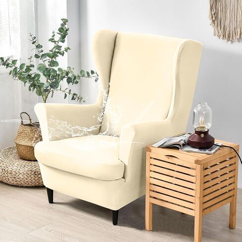 Wingback Chair Cover 2 Piece Stretch Wingback Chair Slipcover, Milk Silk Waterproof Wingback Armchair Covers, Furniture Protector with Elastic Bottom for Living Room Bedroom- Pink in Saudi Arabia