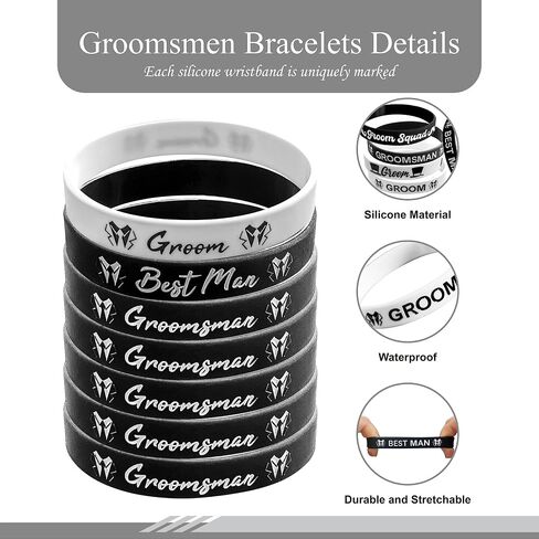 PartyGifts&beyond Bachelor Party Favors Bracelets Groomsmen Proposal Gift 7 Pcs Team Groom Silicone Wristbands for Wedding Groomsmen Gifts in Saudi Arabia