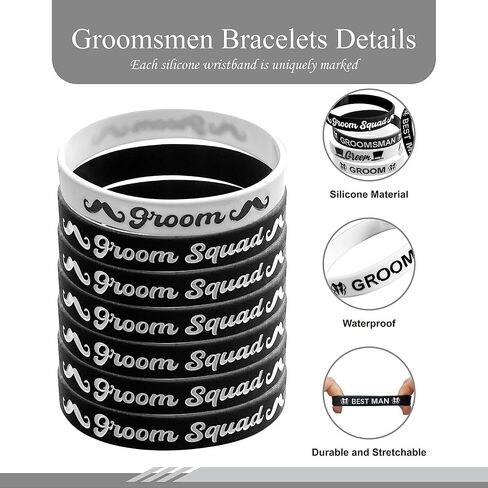 PartyGifts&beyond Bachelor Party Favors Bracelets Groomsmen Proposal Gift 7 Pcs Team Groom Silicone Wristbands for Wedding Groomsmen Gifts in Kuwait