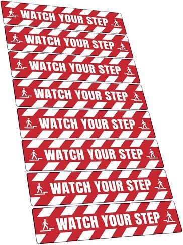 8 Pack - Watch Your Step Floor Decals Stickers 4 x 18 Inch Warning Sticker Adhesive Tape Anti Slip Abrasive Tape for Workplace Safety Wet Floor Caution - Color Options (Watch Your Step, Yellow Black) in Saudi Arabia