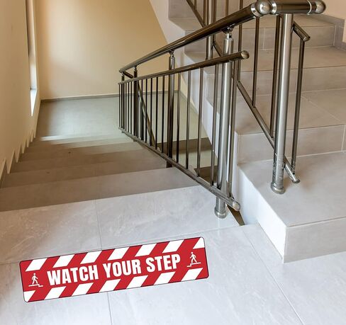 8 Pack - Watch Your Step Floor Decals Stickers 4 x 18 Inch Warning Sticker Adhesive Tape Anti Slip Abrasive Tape for Workplace Safety Wet Floor Caution - Color Options (Watch Your Step, Yellow Black) in Saudi Arabia