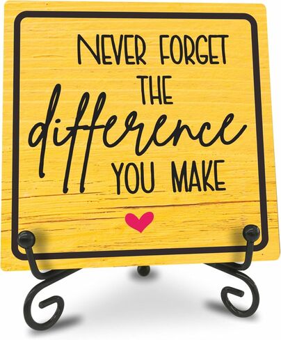 Home Office Wooden Sign Decor,〝NEVER FORGET THE difference YOU MAKE〞 Positive Reminder Sign With A Metal Support, Home Office Desk Decor, Gifts For Families, Friends & Coworkers(Pink) - D04 in Saudi Arabia