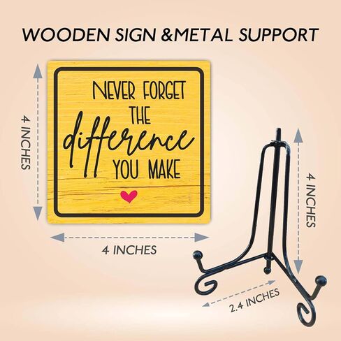 Home Office Wooden Sign Decor,〝NEVER FORGET THE difference YOU MAKE〞 Positive Reminder Sign With A Metal Support, Home Office Desk Decor, Gifts For Families, Friends & Coworkers(Pink) - D04 in Saudi Arabia