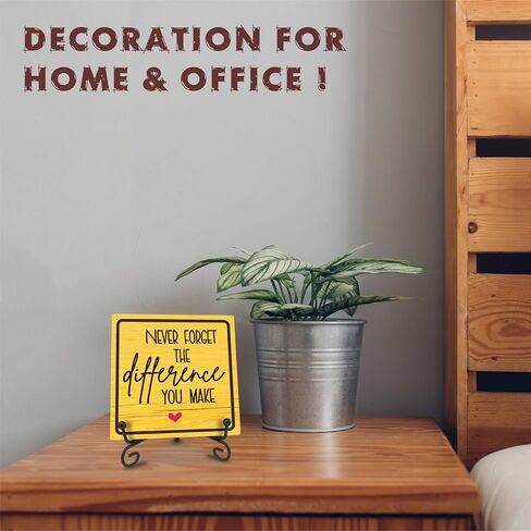 Home Office Wooden Sign Decor,〝NEVER FORGET THE difference YOU MAKE〞 Positive Reminder Sign With A Metal Support, Home Office Desk Decor, Gifts For Families, Friends & Coworkers(Pink) - D04 in Saudi Arabia