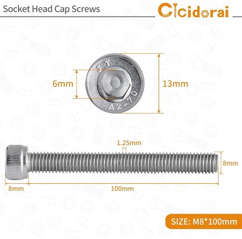 M8-1.25 x 25mm Socket Head Cap Screws Bolts, 304 Stainless Steel (A2-70), Allen Socket Drive, Bright Finish, Full Machine Threads, Quantity 20 in Saudi Arabia