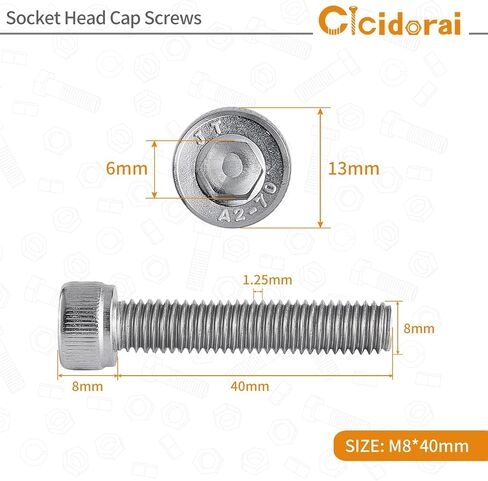 M8-1.25 x 25mm Socket Head Cap Screws Bolts, 304 Stainless Steel (A2-70), Allen Socket Drive, Bright Finish, Full Machine Threads, Quantity 20 in Saudi Arabia