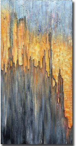 AZAVY Art، 24 × 48 بوصة مرسومة يدويًا فن حديث على قماش الفحم الأسود والأبيض لوحة زيتية خطوط مزخرفة لوحات جدارية فنية من الأكريليك مؤطرة وممتدة جاهزة للتعليق لمكتب غرفة النوم in Kuwait