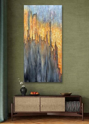 AZAVY Art، 24 × 48 بوصة مرسومة يدويًا فن حديث على قماش الفحم الأسود والأبيض لوحة زيتية خطوط مزخرفة لوحات جدارية فنية من الأكريليك مؤطرة وممتدة جاهزة للتعليق لمكتب غرفة النوم in Kuwait