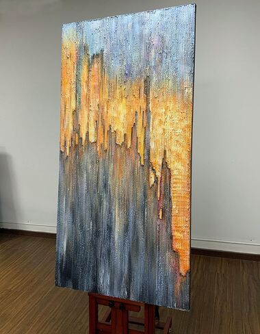 AZAVY Art، 24 × 48 بوصة مرسومة يدويًا فن حديث على قماش الفحم الأسود والأبيض لوحة زيتية خطوط مزخرفة لوحات جدارية فنية من الأكريليك مؤطرة وممتدة جاهزة للتعليق لمكتب غرفة النوم in Kuwait