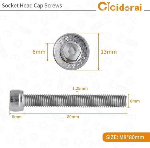 M8-1.25 x 25mm Socket Head Cap Screws Bolts, 304 Stainless Steel (A2-70), Allen Socket Drive, Bright Finish, Full Machine Threads, Quantity 20 in Saudi Arabia